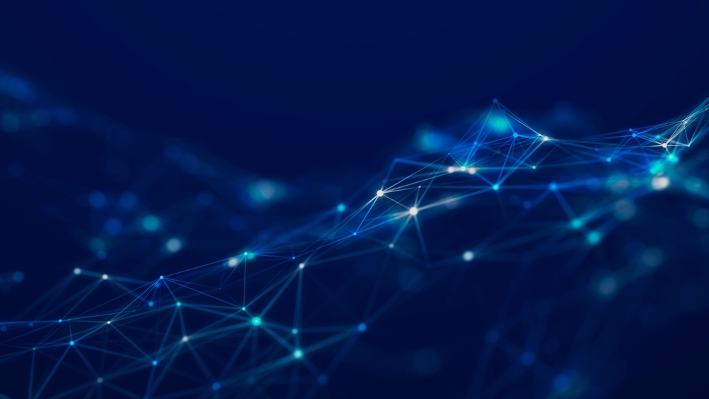 Abstract polygonal space with connecting dots and lines