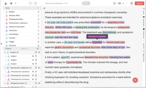 Pharma annotation tool labeling drug reactions in clinical text