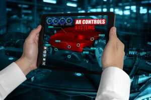 Tablet displaying an AI red-teaming dashboard with flagged vulnerabilities and test metrics