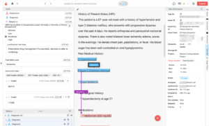 Medical coding annotation interface with highlighted terms