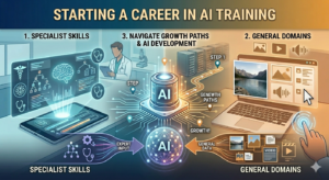 AI 트레이닝 커리어의 기술, 도메인, 성장 경로를 시각화한 다이어그램이다.