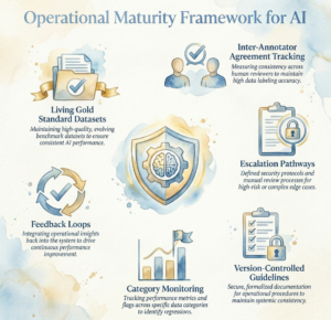 Operational maturity framework diagram showing feedback, tracking, and guidelines cycle